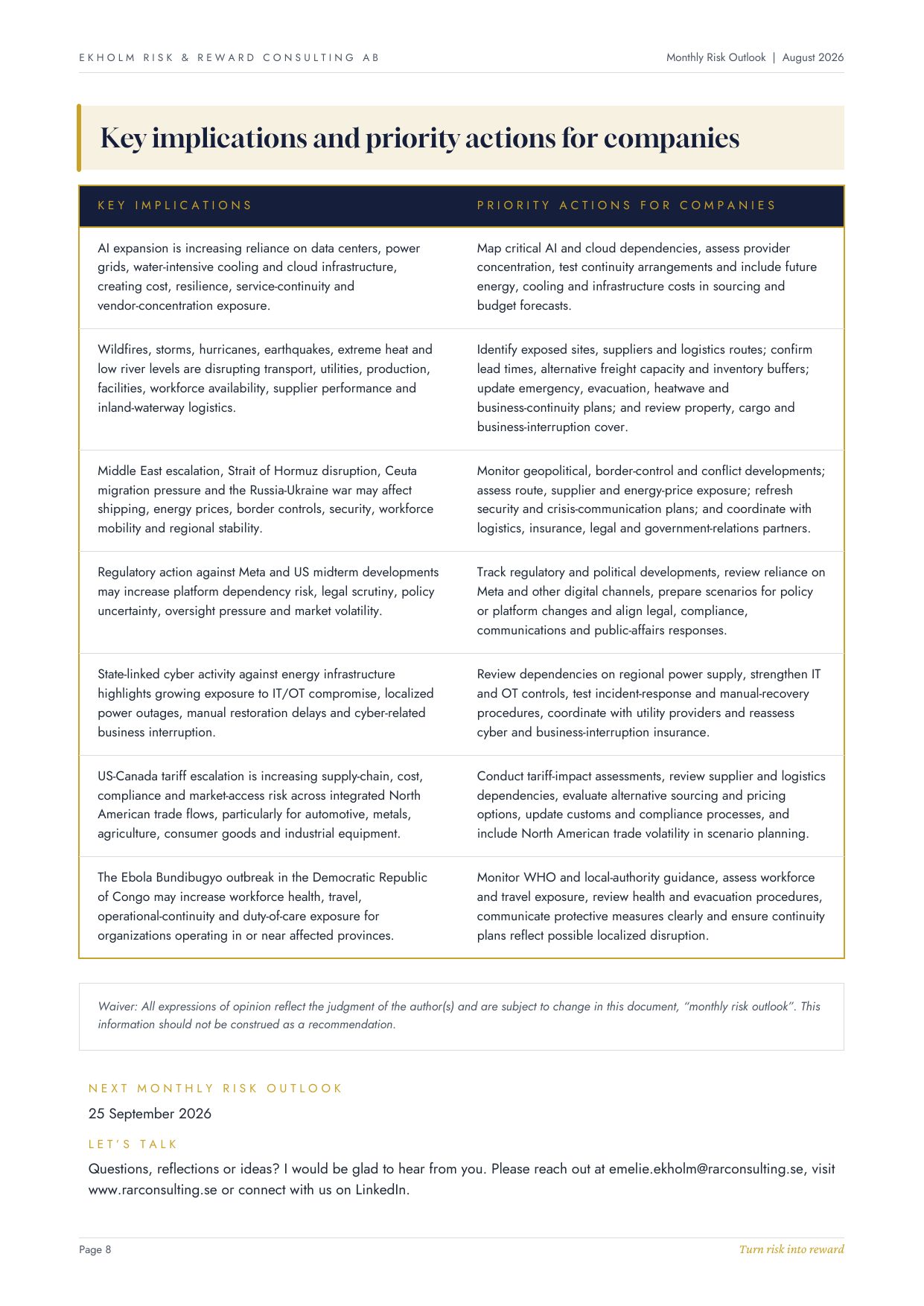 Monthly Risk Outlook | August 2026, page 9